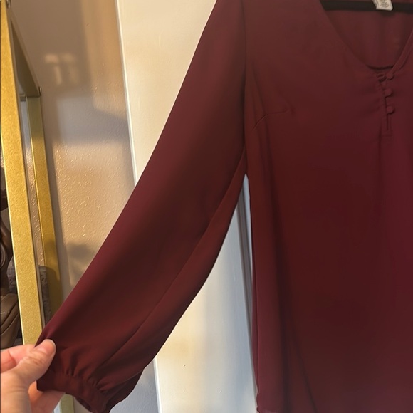 White House Black Market Red Long Sleeve Buttoned Blouse - Picture 4 of 6